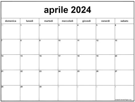 calendario mese di aprile 2024
